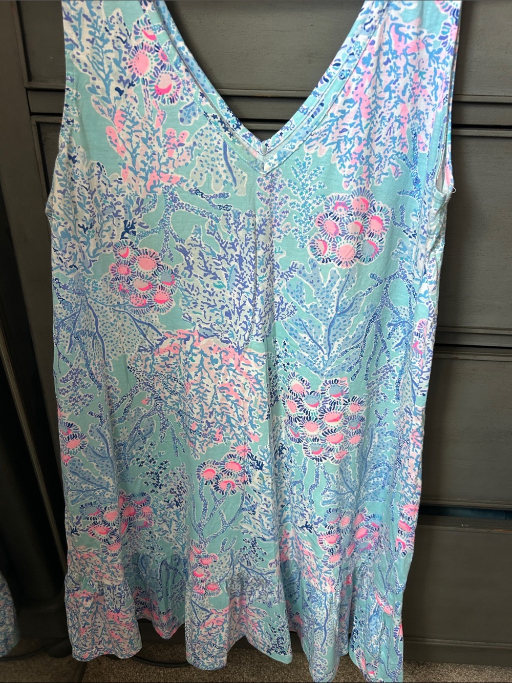 Lilly Pulitzer Aqua, Pink & Blue Sleeveless V-Neck Shift Dress Kristen Flounce